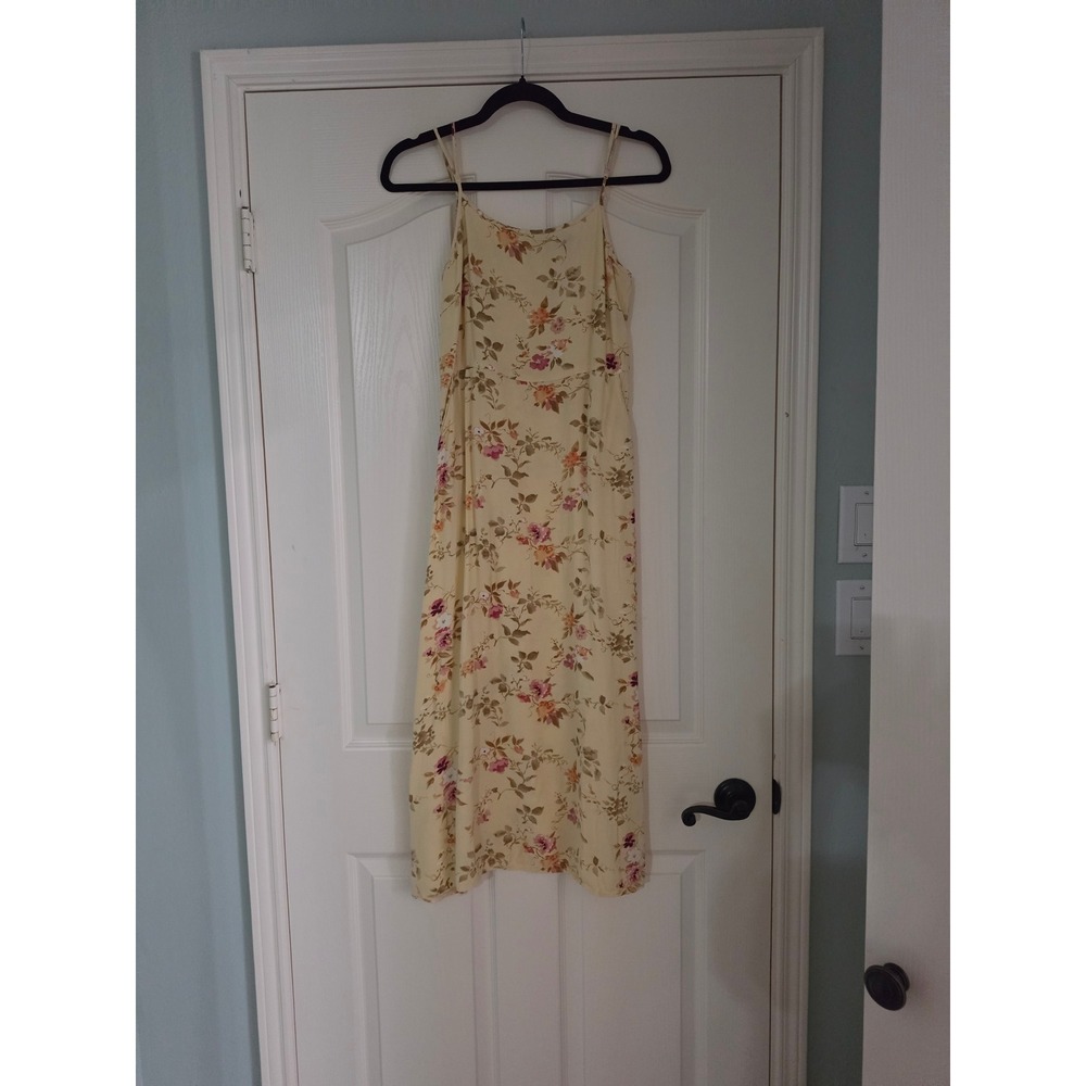 The Limited Vintage 90s Floral Midi Slip Dress Yellow Rayon Pockets Size 6